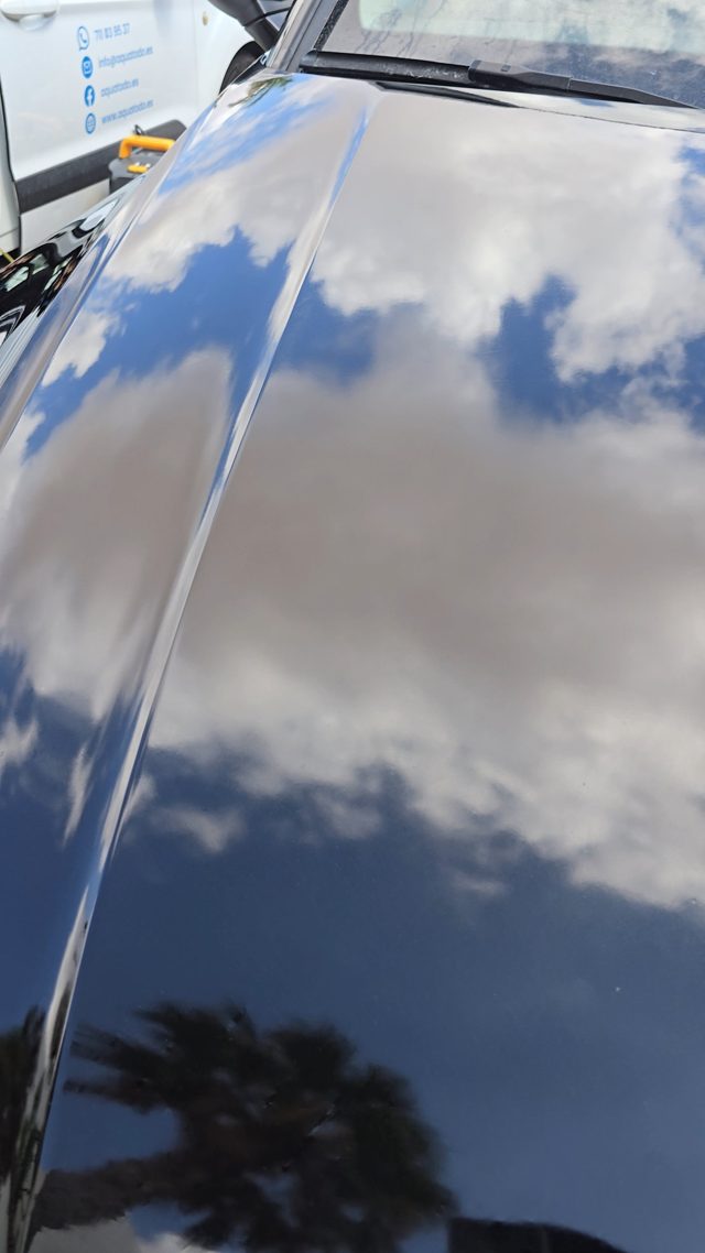 Close-up of the same bonnet after restoration, with deep reflections